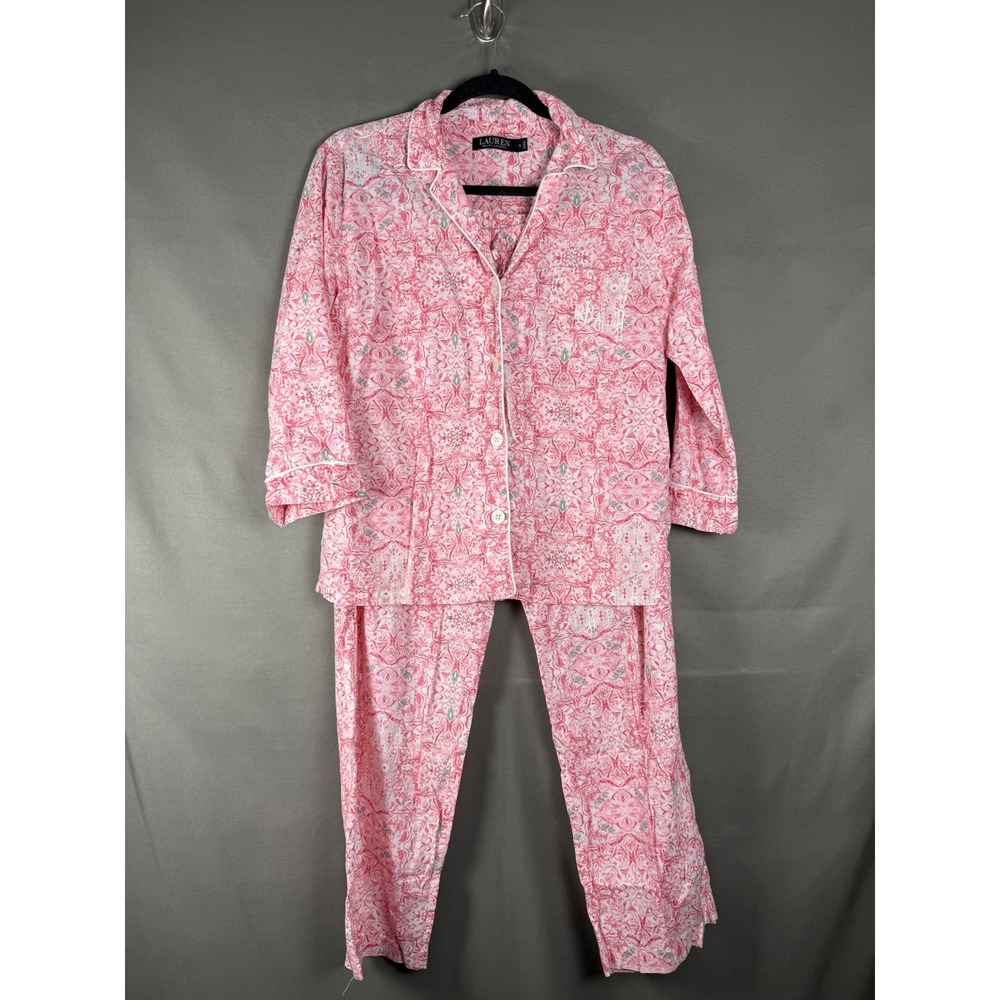 Lauren Ralph Lauren Pajama Set Womens Medium Pink Paisley Button Front Pant Set